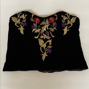 Vintage Natori Black Velvet Floral Embroidered Bustier/Corset Top Size Small